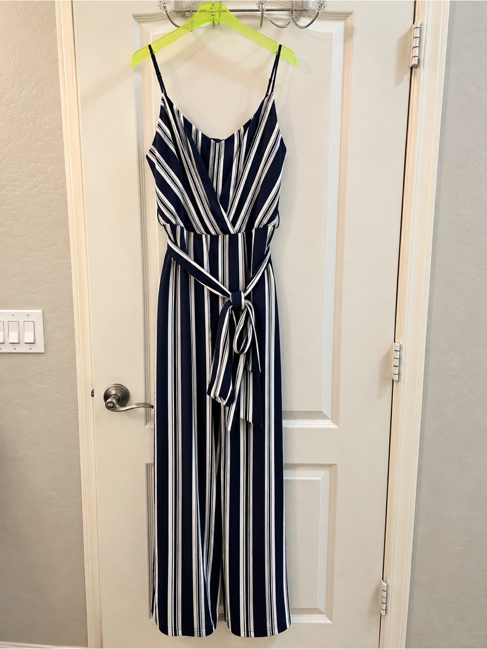 Ralph Lauren Navy and White Striped Belted Jumpsuit